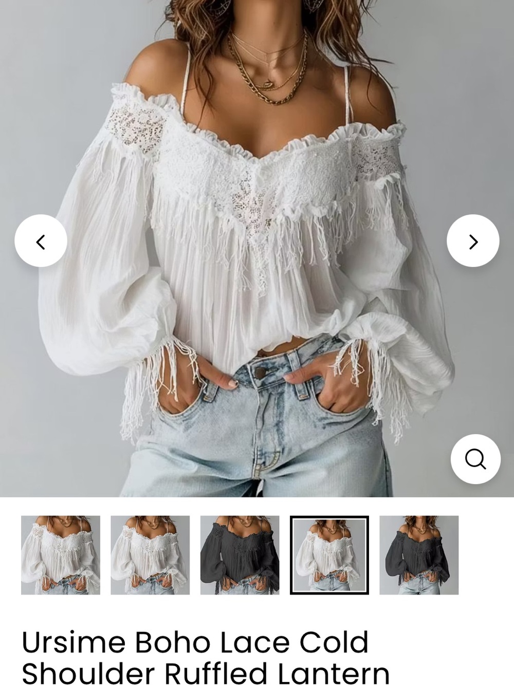 Ursime White Off-Shoulder Lace Fringe Blouse